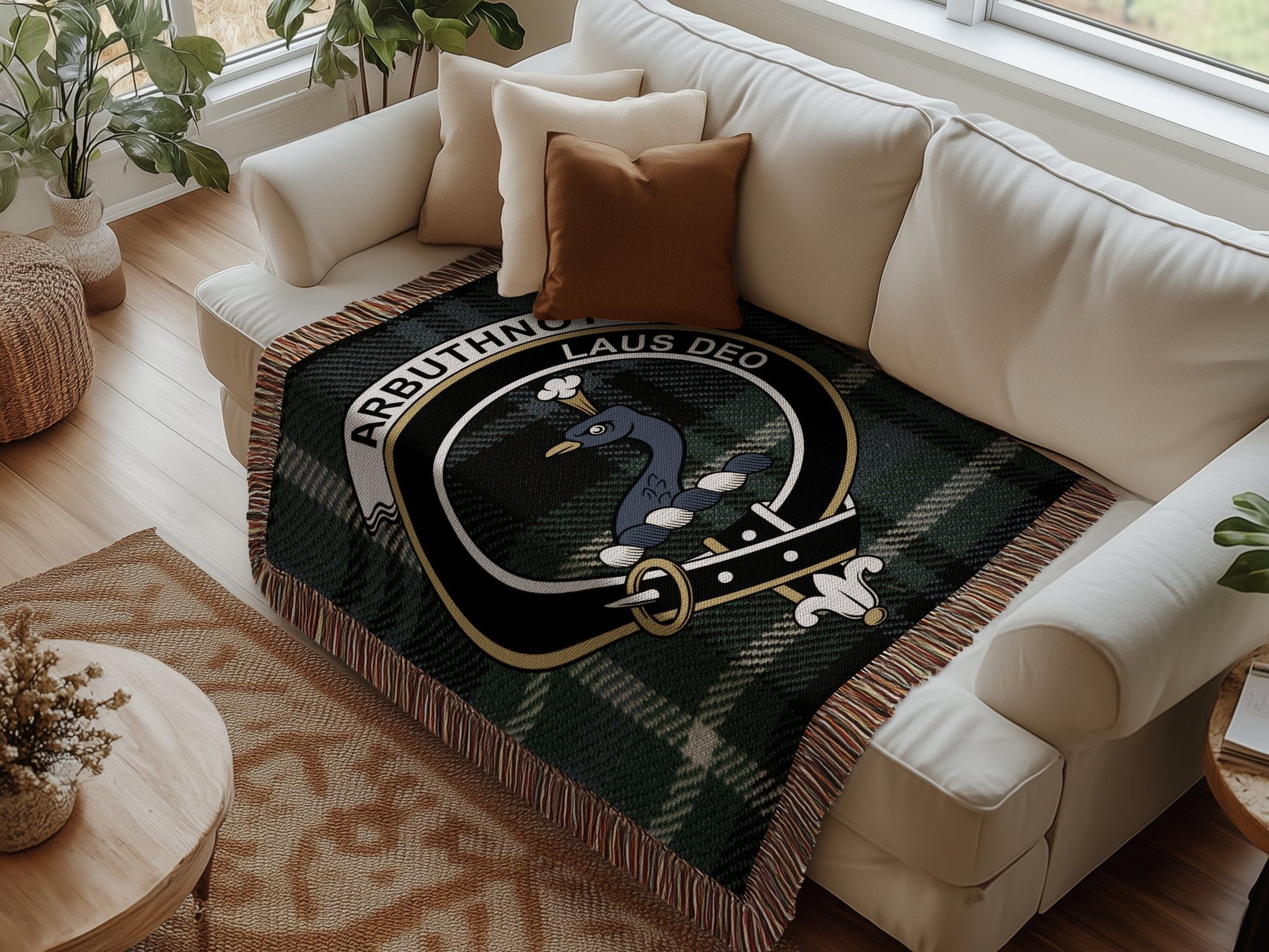 Physical Item Arbuthnot Clan Crest Tartan Scottish Woven Blanket