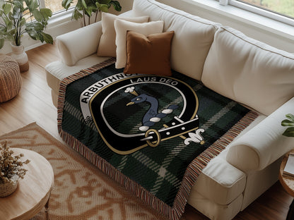 Physical Item Arbuthnot Clan Crest Tartan Scottish Woven Blanket