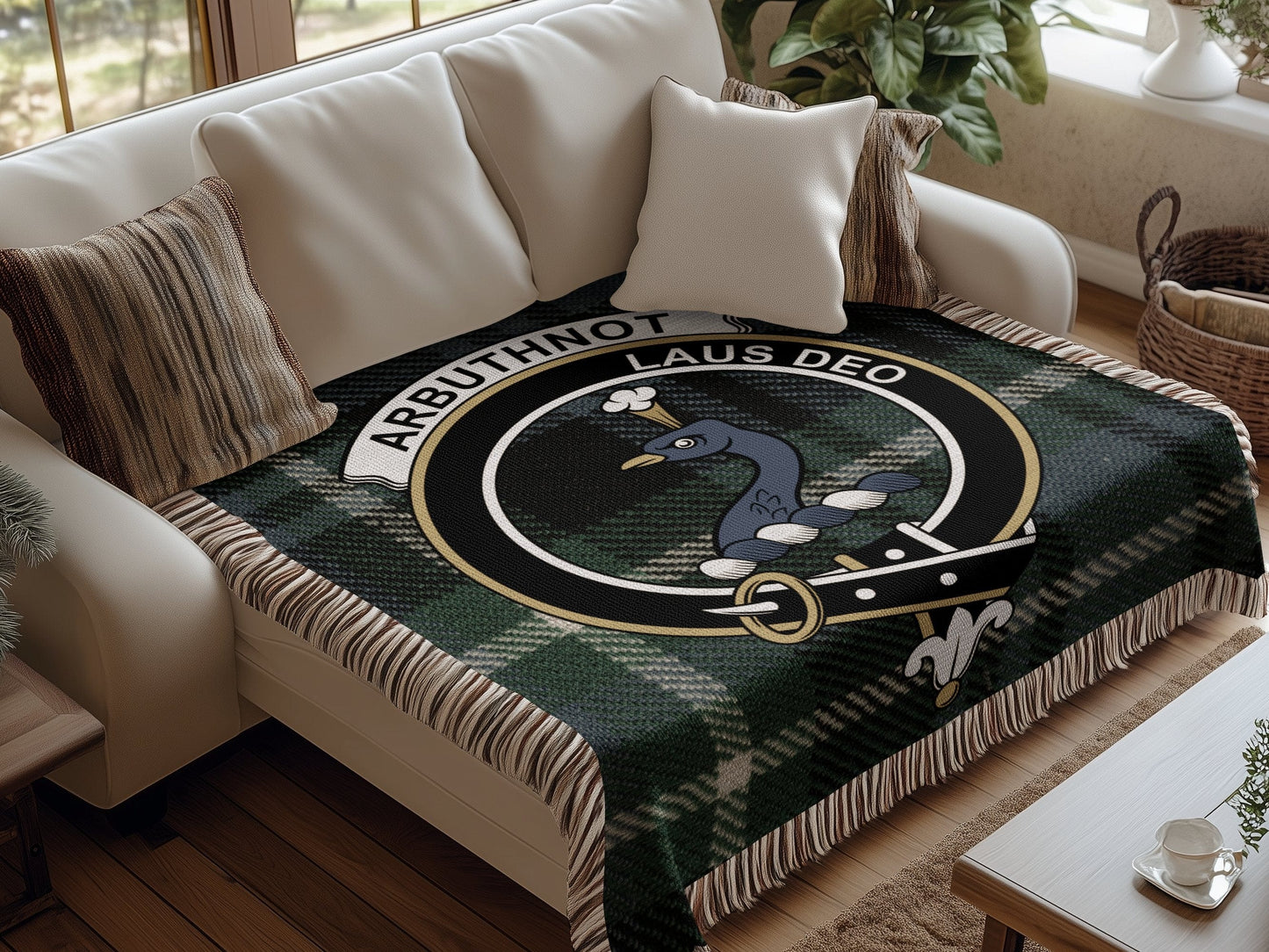 Physical Item Arbuthnot Clan Crest Tartan Scottish Woven Blanket