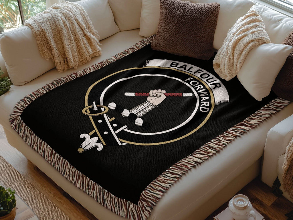 Balfour Clan Crest Tartan Scottish Woven Blanket - Celtic Ancestry Gifts