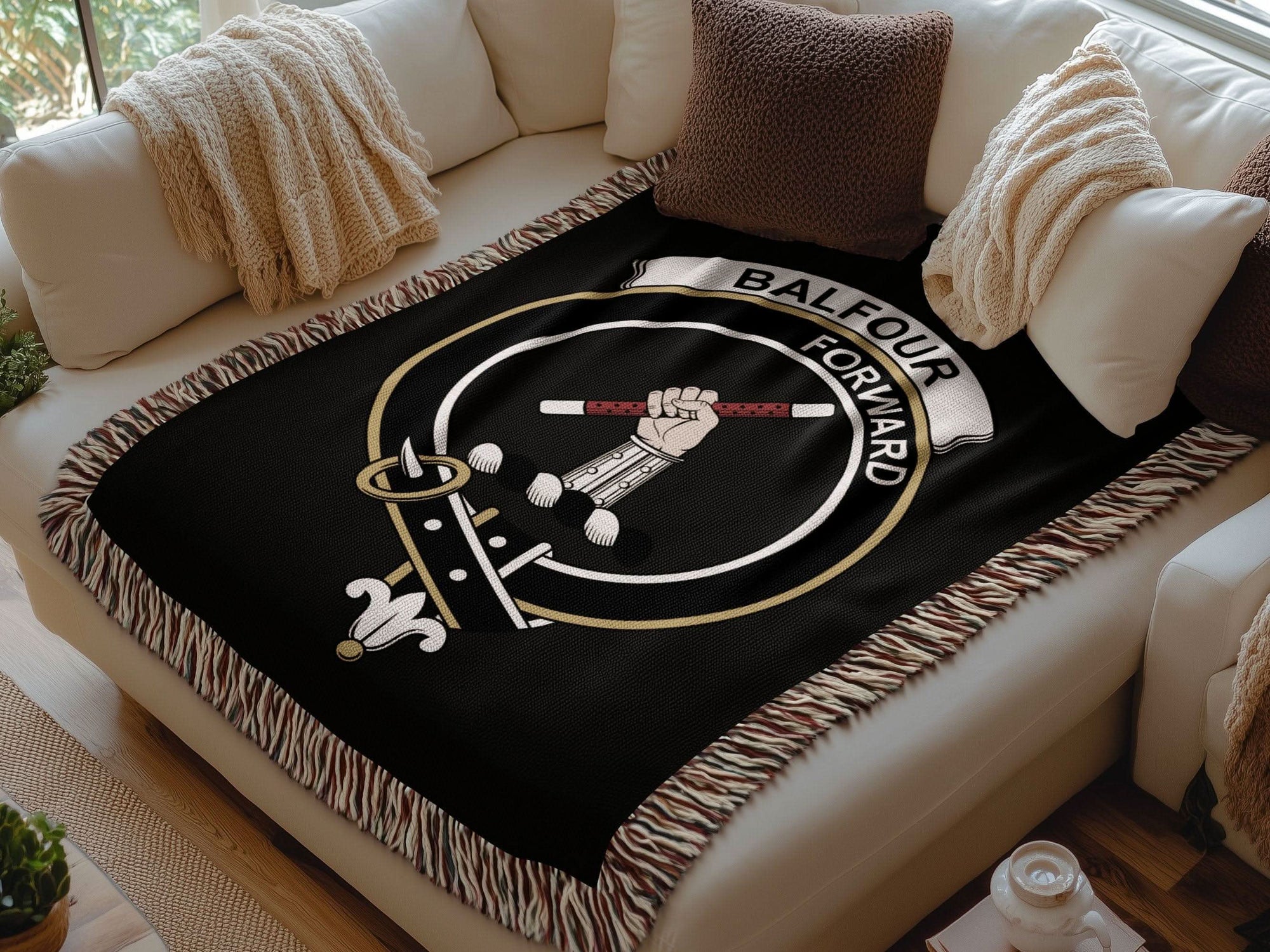 Balfour Clan Crest Tartan Scottish Woven Blanket - Celtic Ancestry Gifts