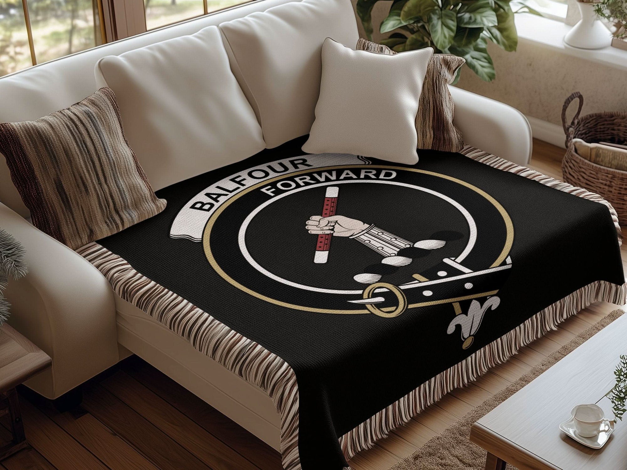 Balfour Clan Crest Tartan Scottish Woven Blanket - Celtic Ancestry Gifts