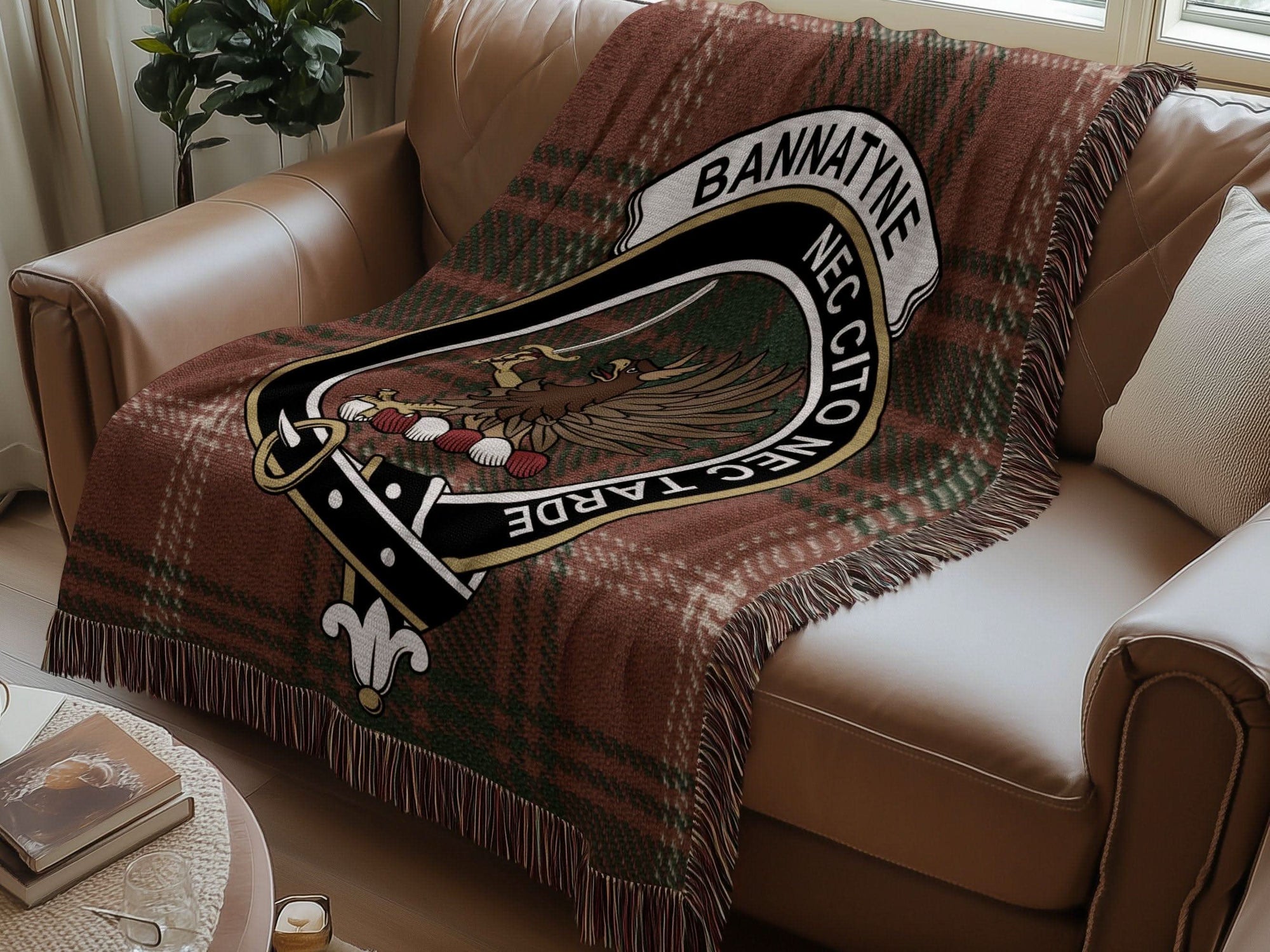 Bannatyne Clan Crest Tartan Scottish Woven Blanket - Celtic Ancestry Gifts