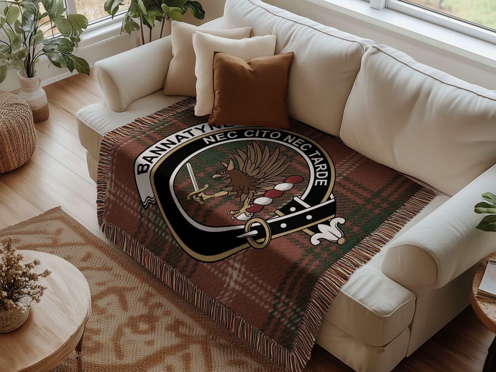 Bannatyne Clan Crest Tartan Scottish Woven Blanket - Celtic Ancestry Gifts
