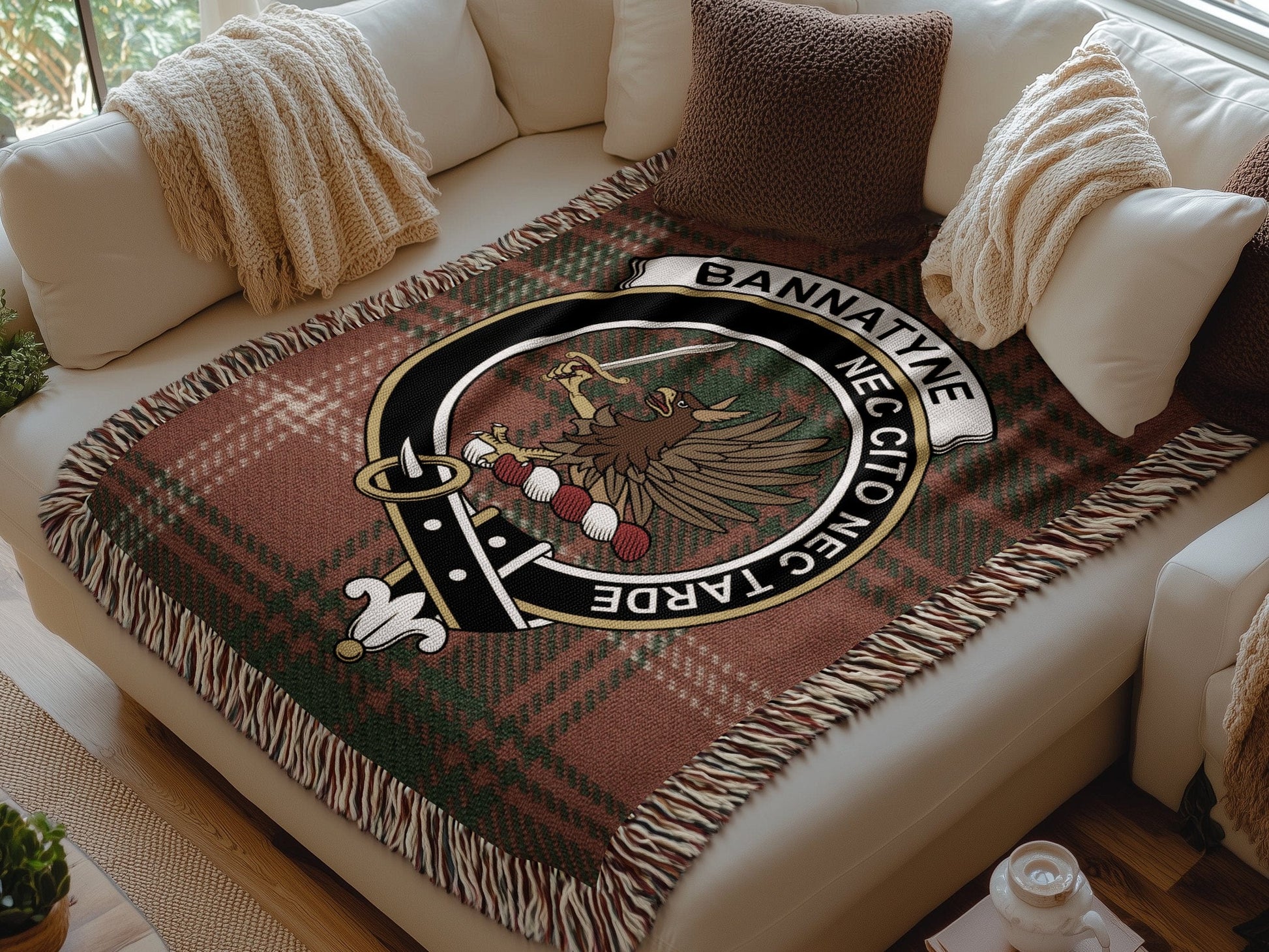 Physical Item Bannatyne Clan Crest Tartan Scottish Woven Blanket