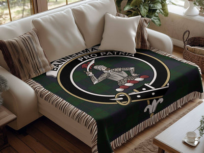 Bannerman Clan Crest Tartan Scottish Woven Blanket - Celtic Ancestry Gifts