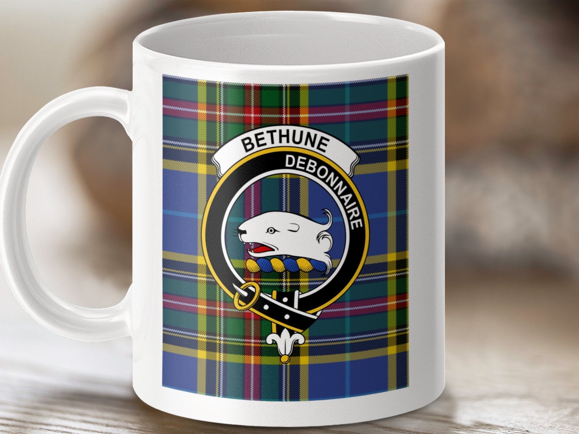 Physical Item Bethune Clan Scottish Tartan Crest Mug