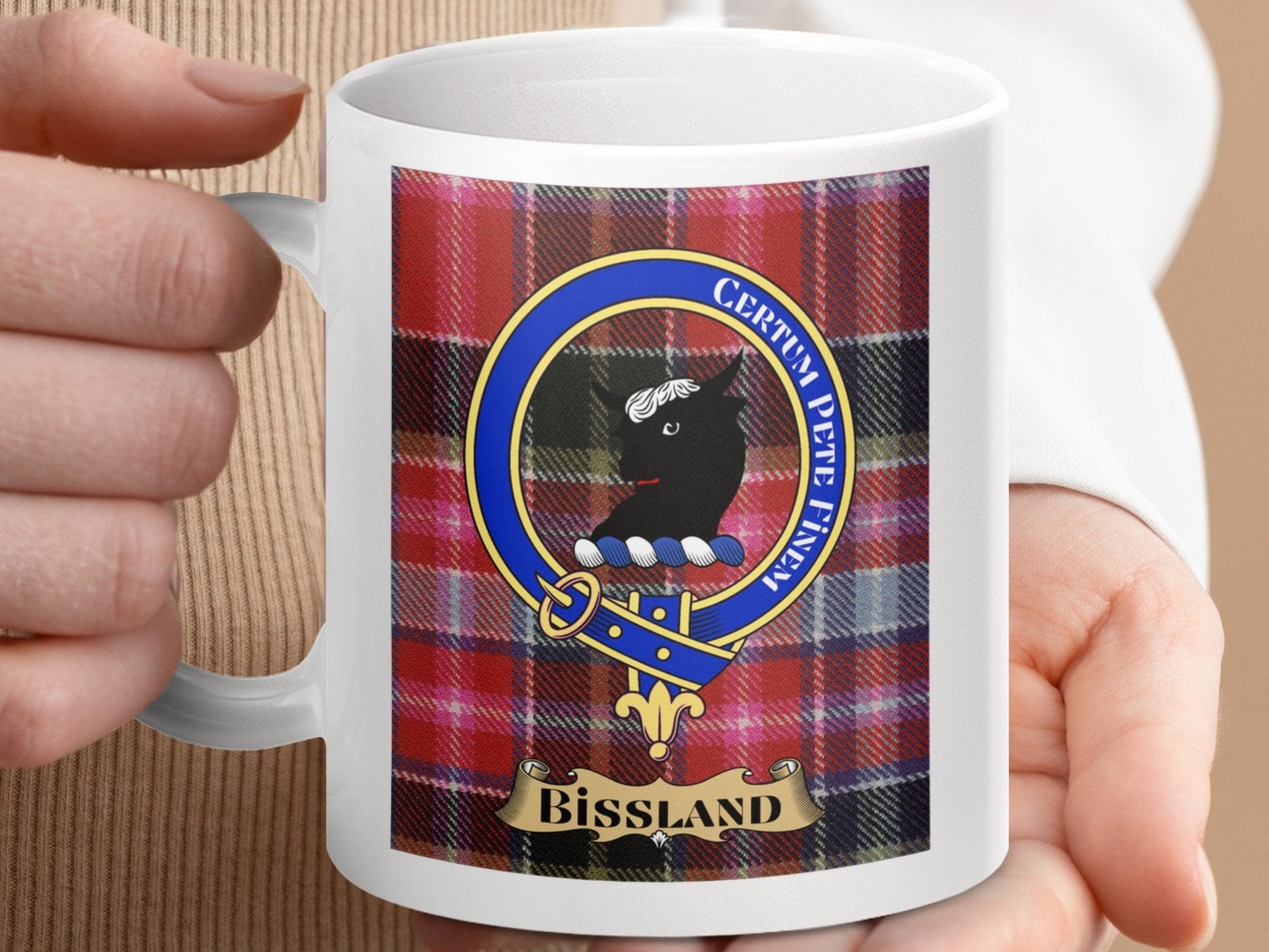 Physical Item Bissland Certum Pete Finem Scottish Clan Tartan Mug