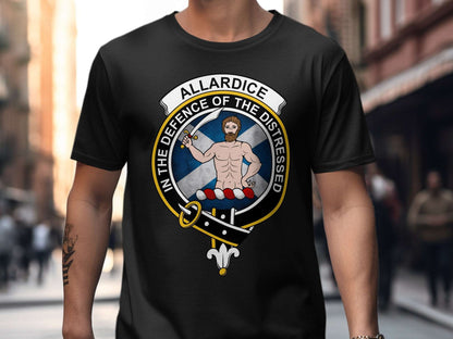 Physical Item Black / S Allardice Clan Crest on St Andrews Flag Background T-Shirt