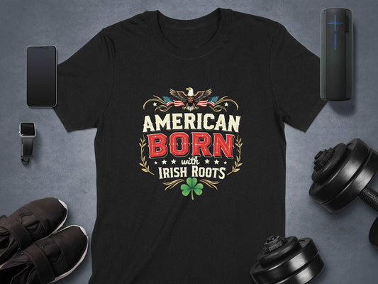 Physical Item Black / S American Born with Irish Roots Graphic Design T-Shirt