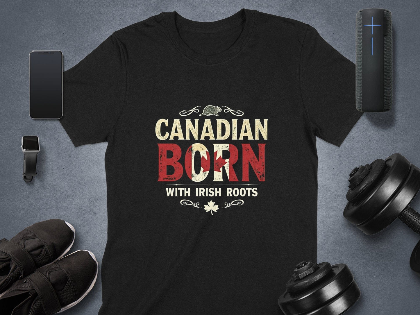 Physical Item Black / S Patriotic Canadian Born with Irish Roots Graphic T-Shirt