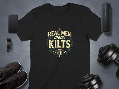 Physical Item Black / S Real Men Wear Kilts Graphic Design Men's T-Shirt