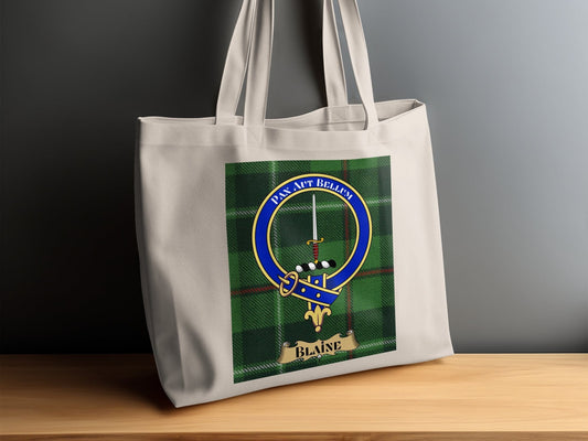 Physical Item Blaine Clan Crest Scottish Tartan Background Tote Bag