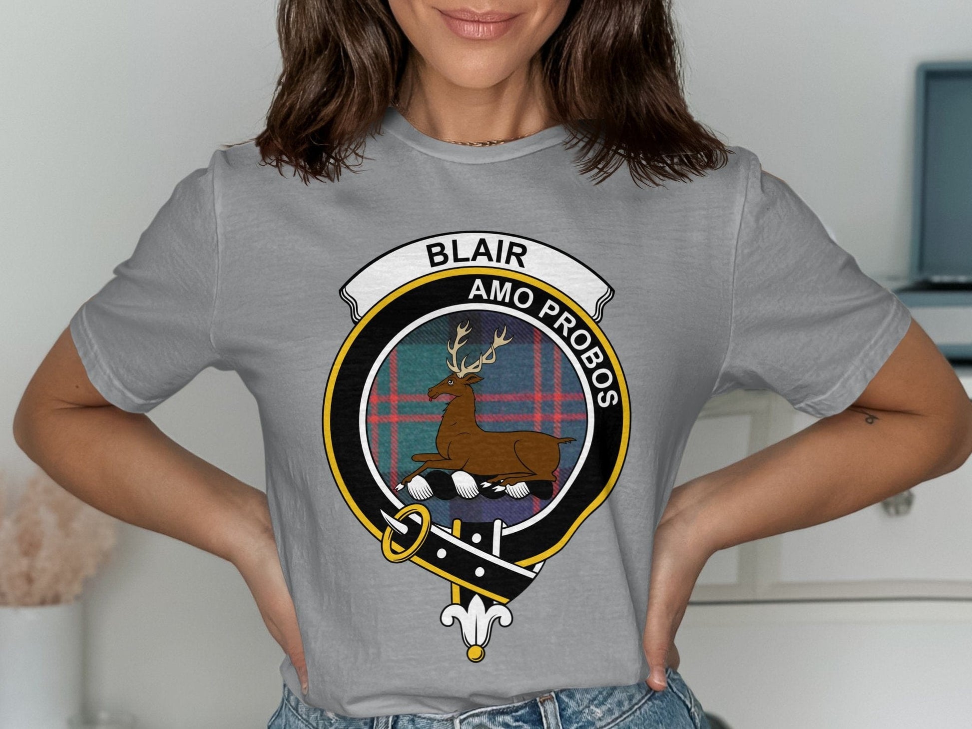 Physical Item Blair Clan Crest and Scottish Tartan Family Pride T-Shirt