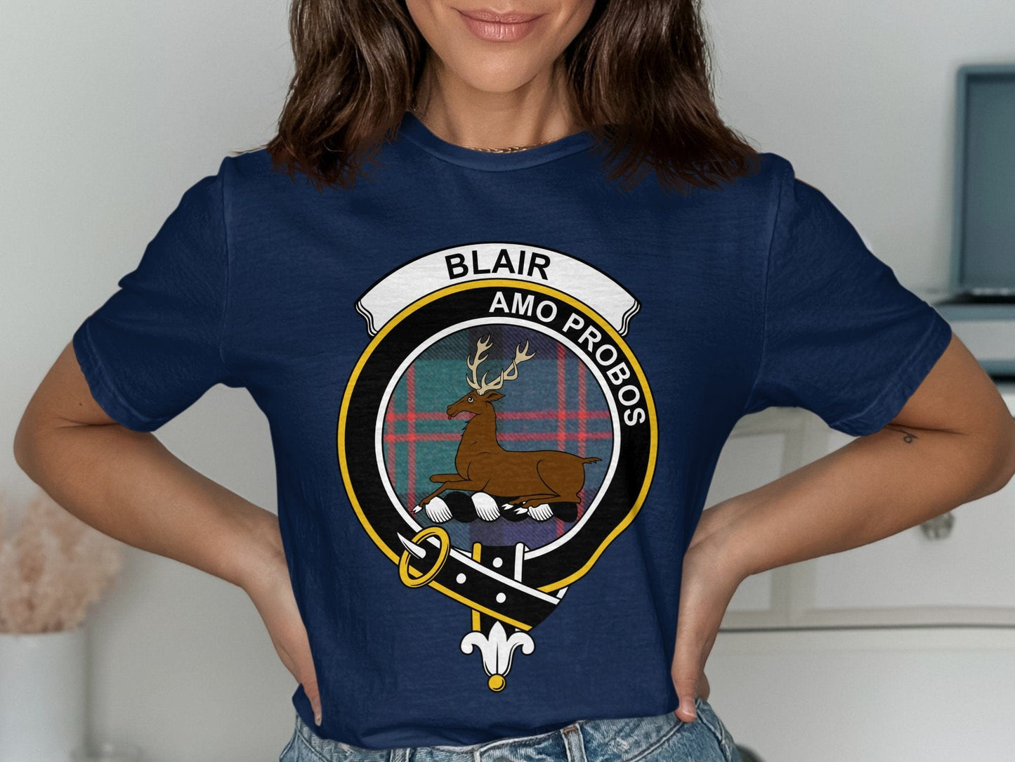 Physical Item Blair Clan Crest and Scottish Tartan Family Pride T-Shirt