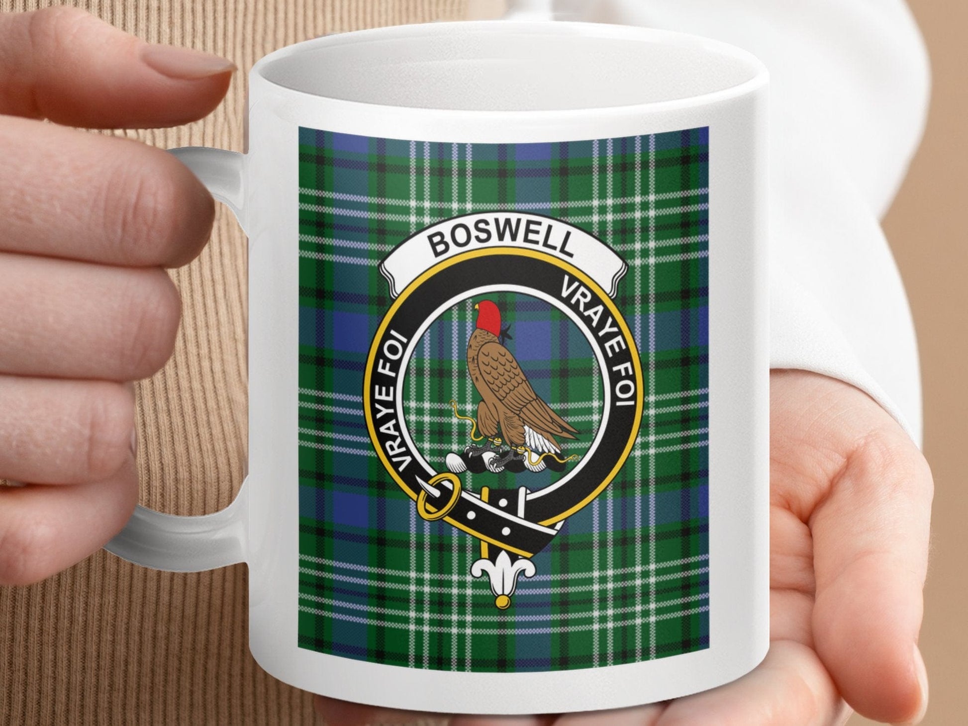 Physical Item Boswell Clan Scottish Tartan Crest Mug