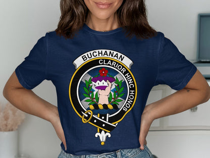 Physical Item Buchanan Clarion Hinc Honos Scottish Clan Crest T-Shirt