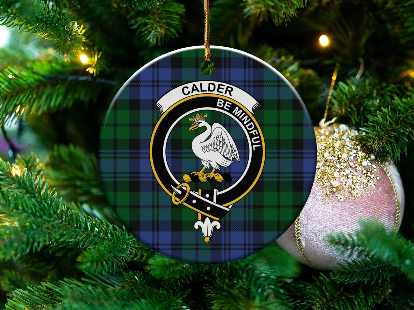 Physical Item Calder Clan Crest Christmas Tartan Background Ornaments