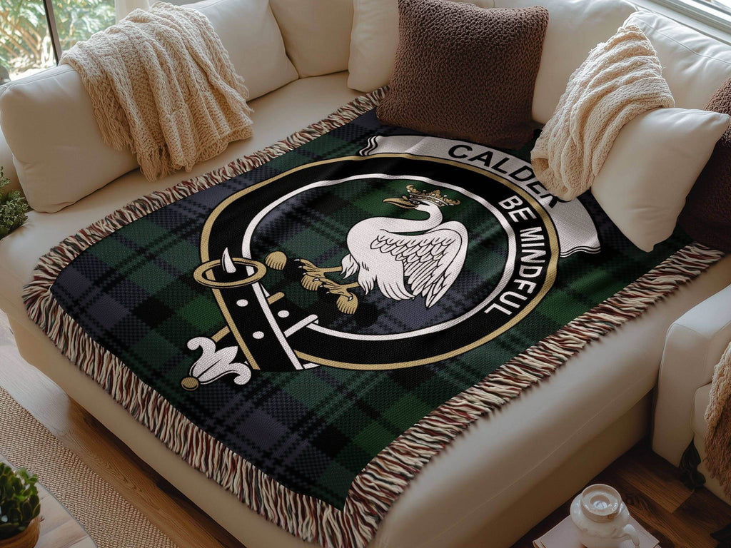 Calder Clan Crest Tartan Scottish Woven Blanket - Celtic Ancestry Gifts