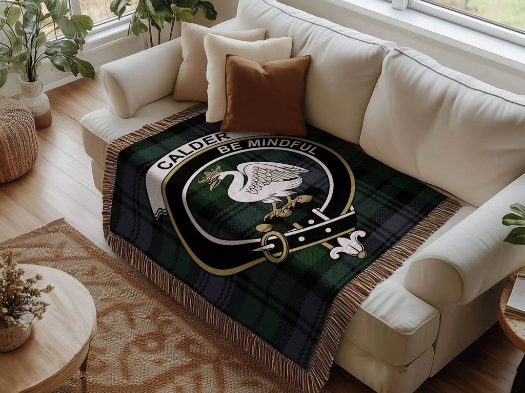 Calder Clan Crest Tartan Scottish Woven Blanket - Celtic Ancestry Gifts