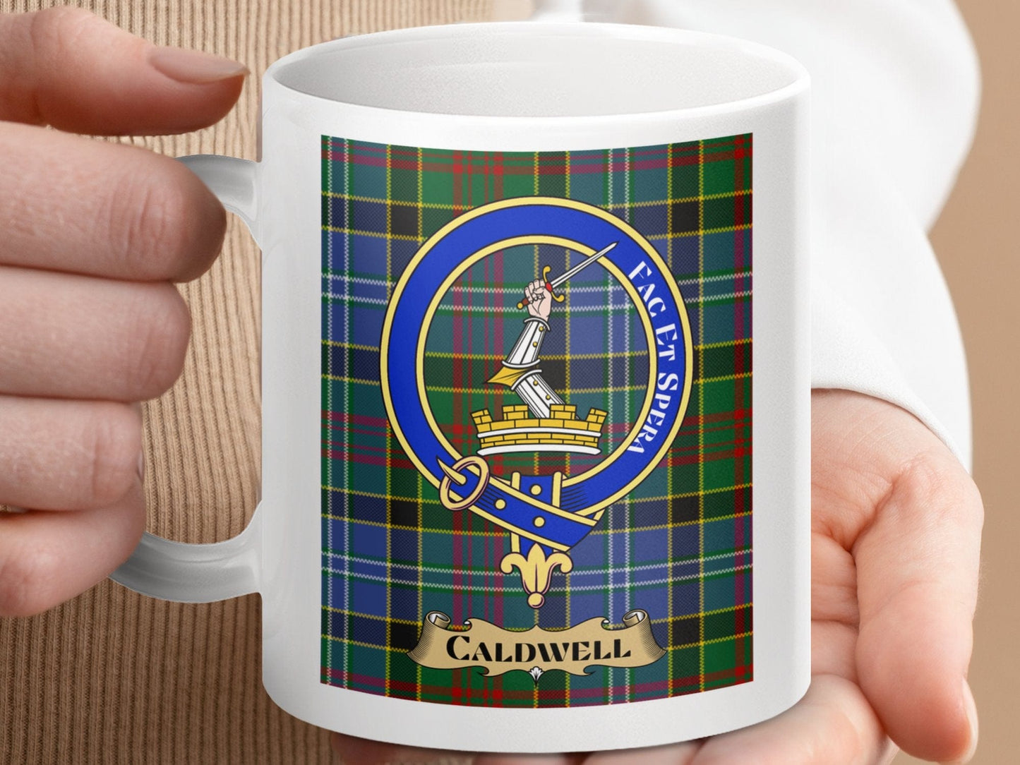 Physical Item Caldwell Clan Scottish Tartan Crest Mug