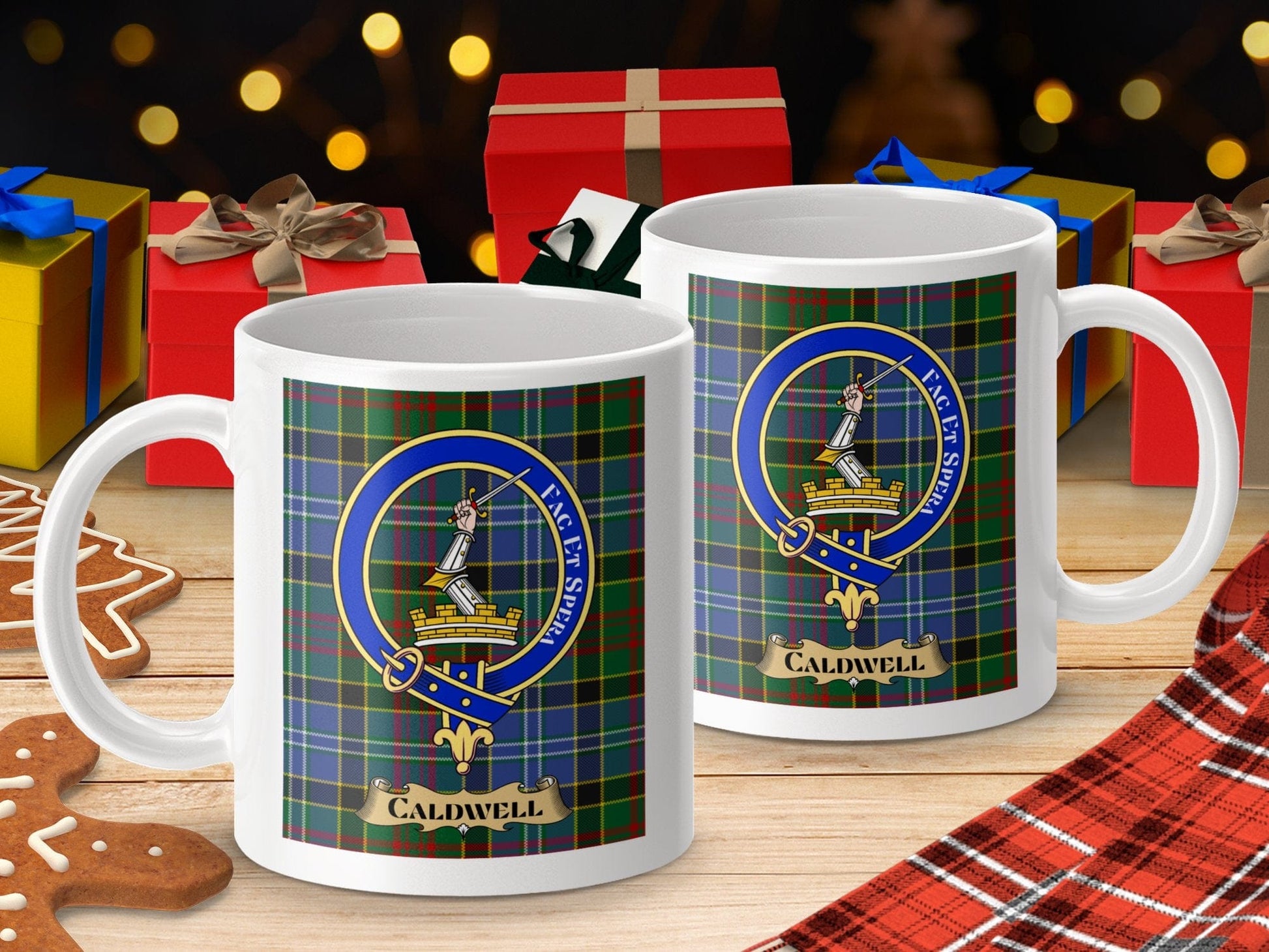 Physical Item Caldwell Clan Scottish Tartan Crest Mug