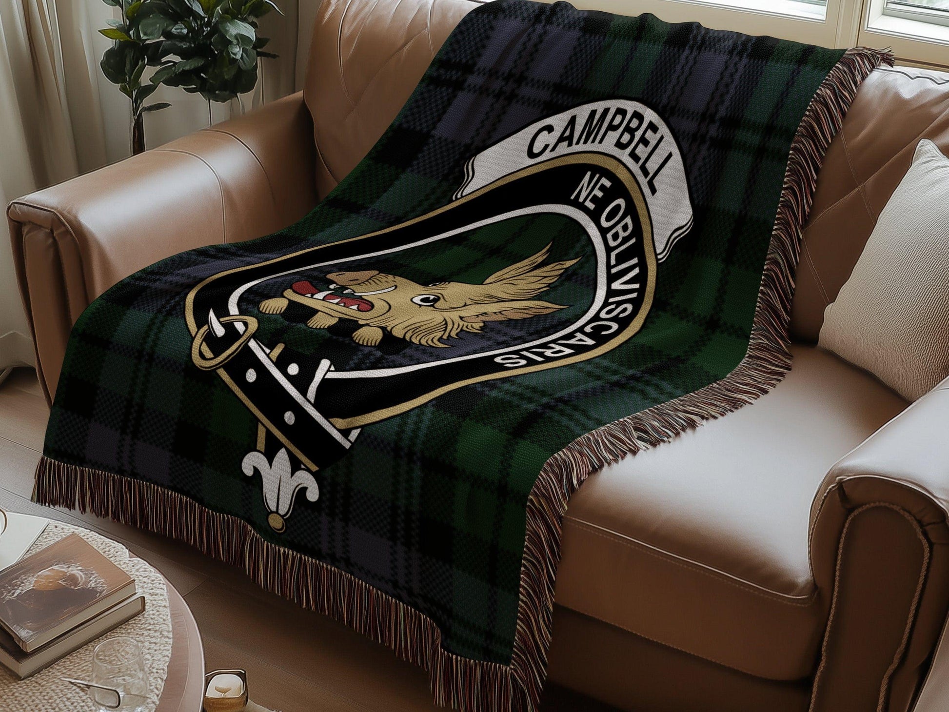 Physical Item Campbell Clan Crest Tartan Scottish Woven Blanket
