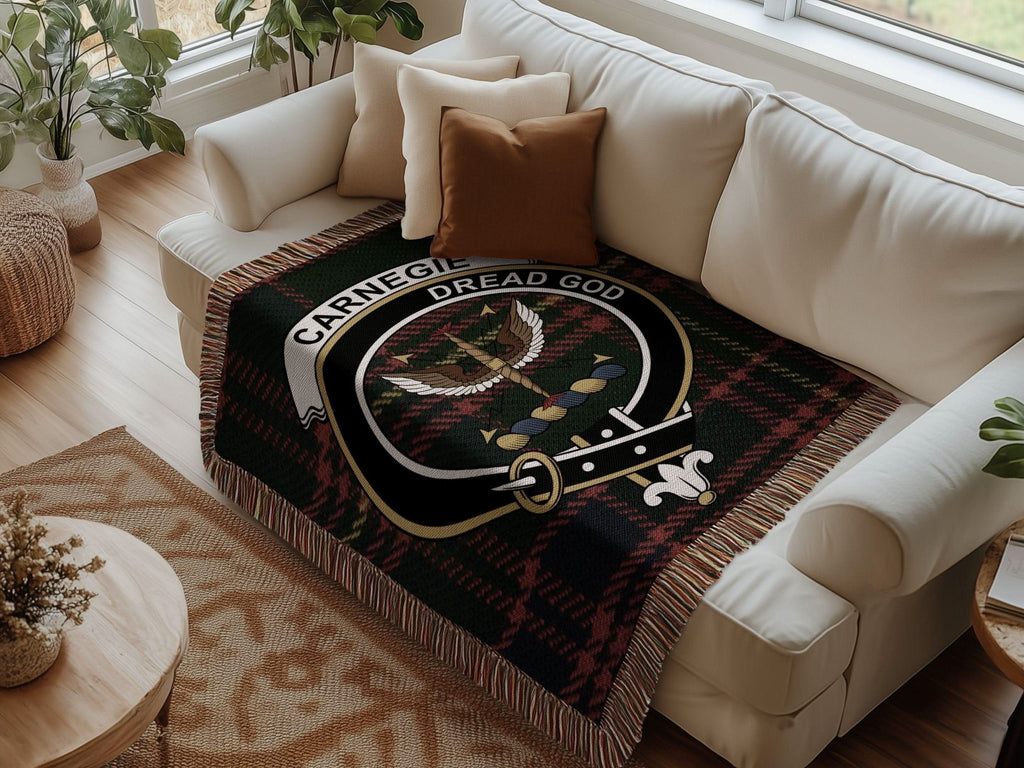 Carnegie Clan Crest Tartan Scottish Woven Blanket - Celtic Ancestry Gifts