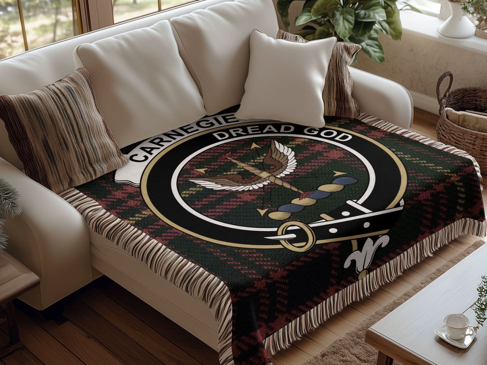 Carnegie Clan Crest Tartan Scottish Woven Blanket - Celtic Ancestry Gifts