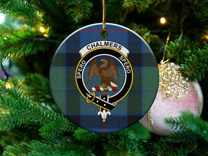 Physical Item Chalmers Clan Crest Tartan Print Christmas Ornaments