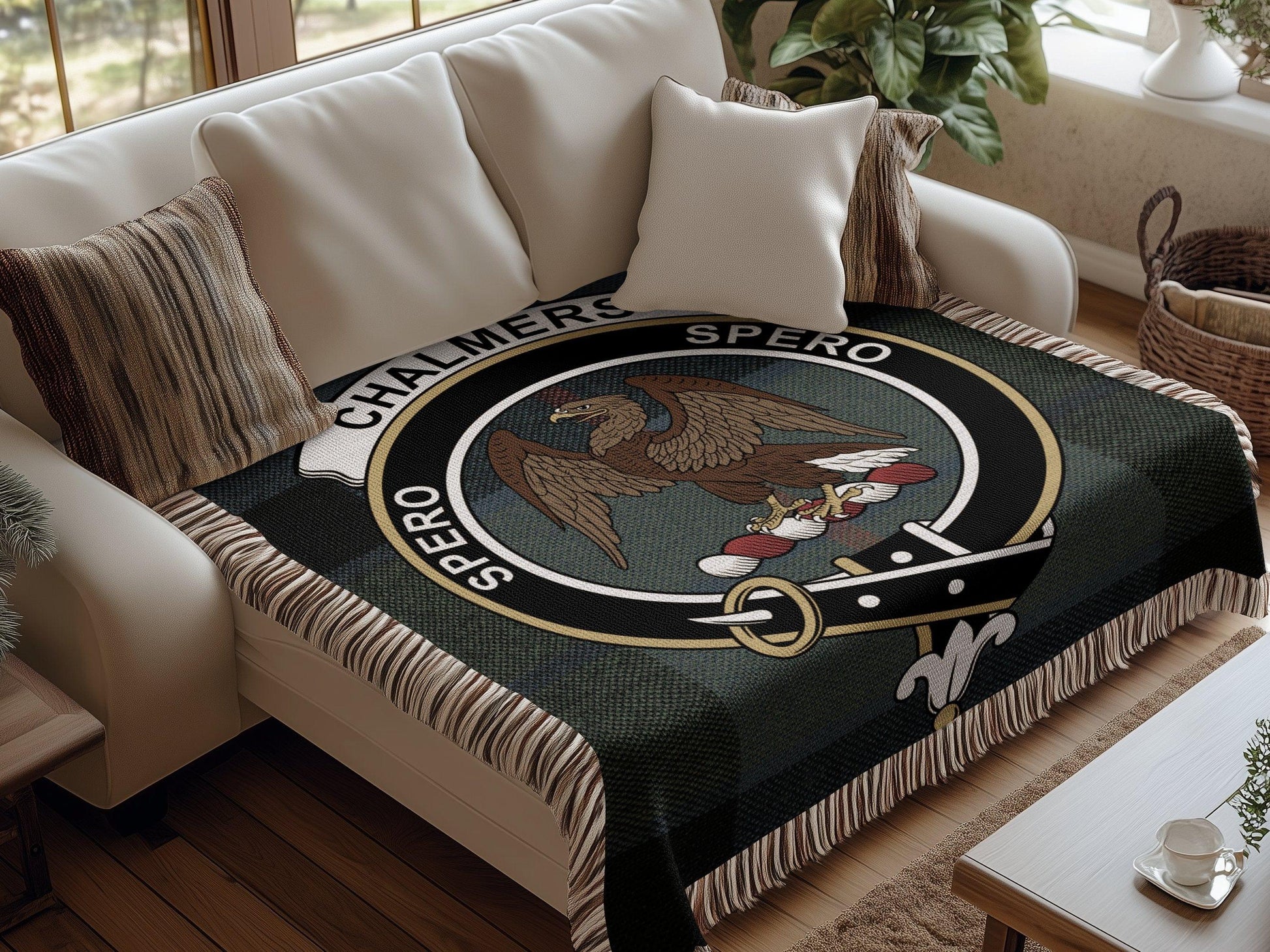 Physical Item Chalmers Clan Crest Tartan Scottish Woven Blanket