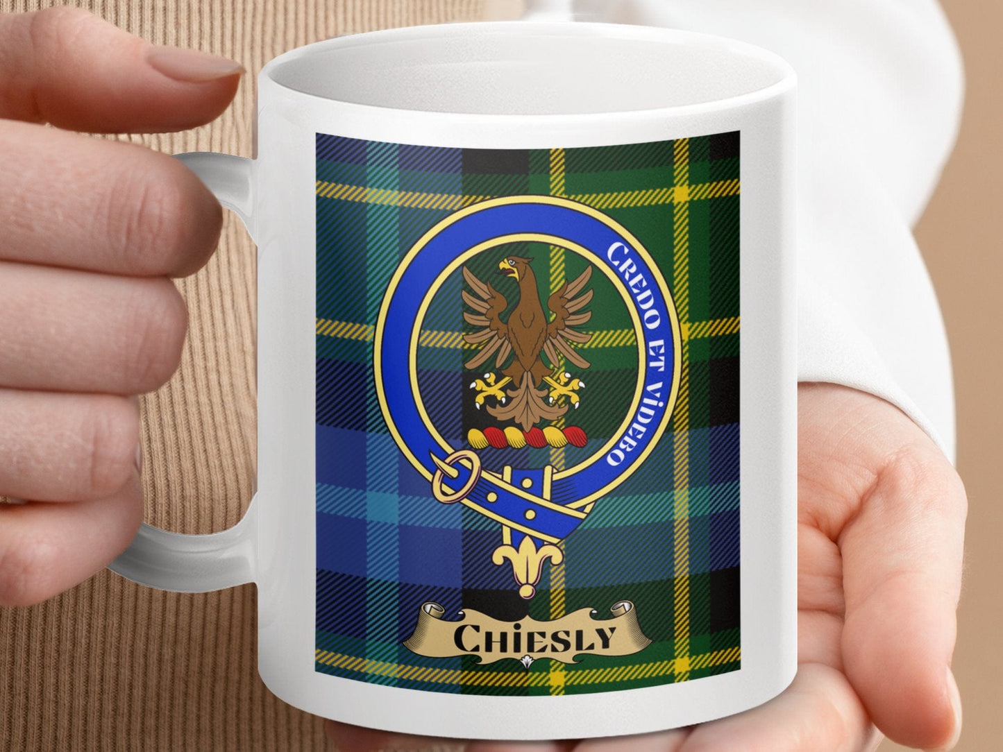 Physical Item Chiesly Clan Scottish Tartan Crest Mug