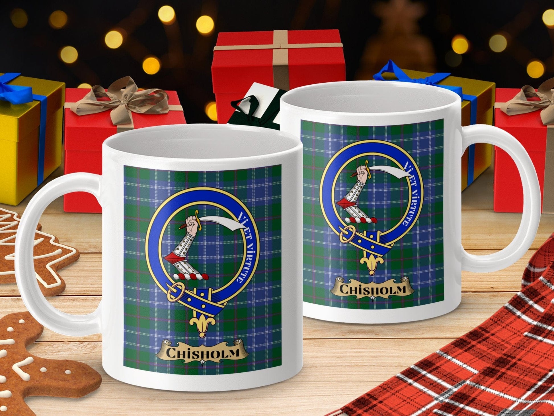 Physical Item Chisholm Clan Scottish Tartan Crest Mug