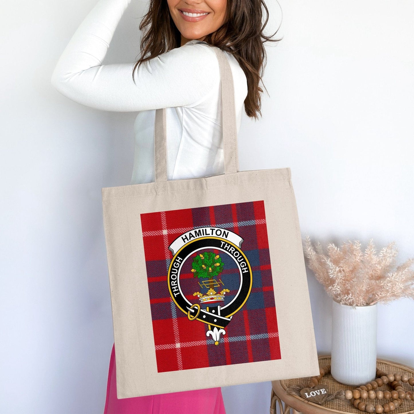 Physical Item Clan Hamilton Scottish Crest Tartan Tote Bag