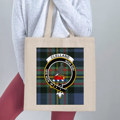 Physical Item Clelland Clan Crest Scottish Tartan Background Tote Bag