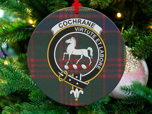 Physical Item Cochrane Clan Crest Tartan Background Christmas Ornaments