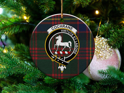 Physical Item Cochrane Clan Crest Tartan Background Christmas Ornaments