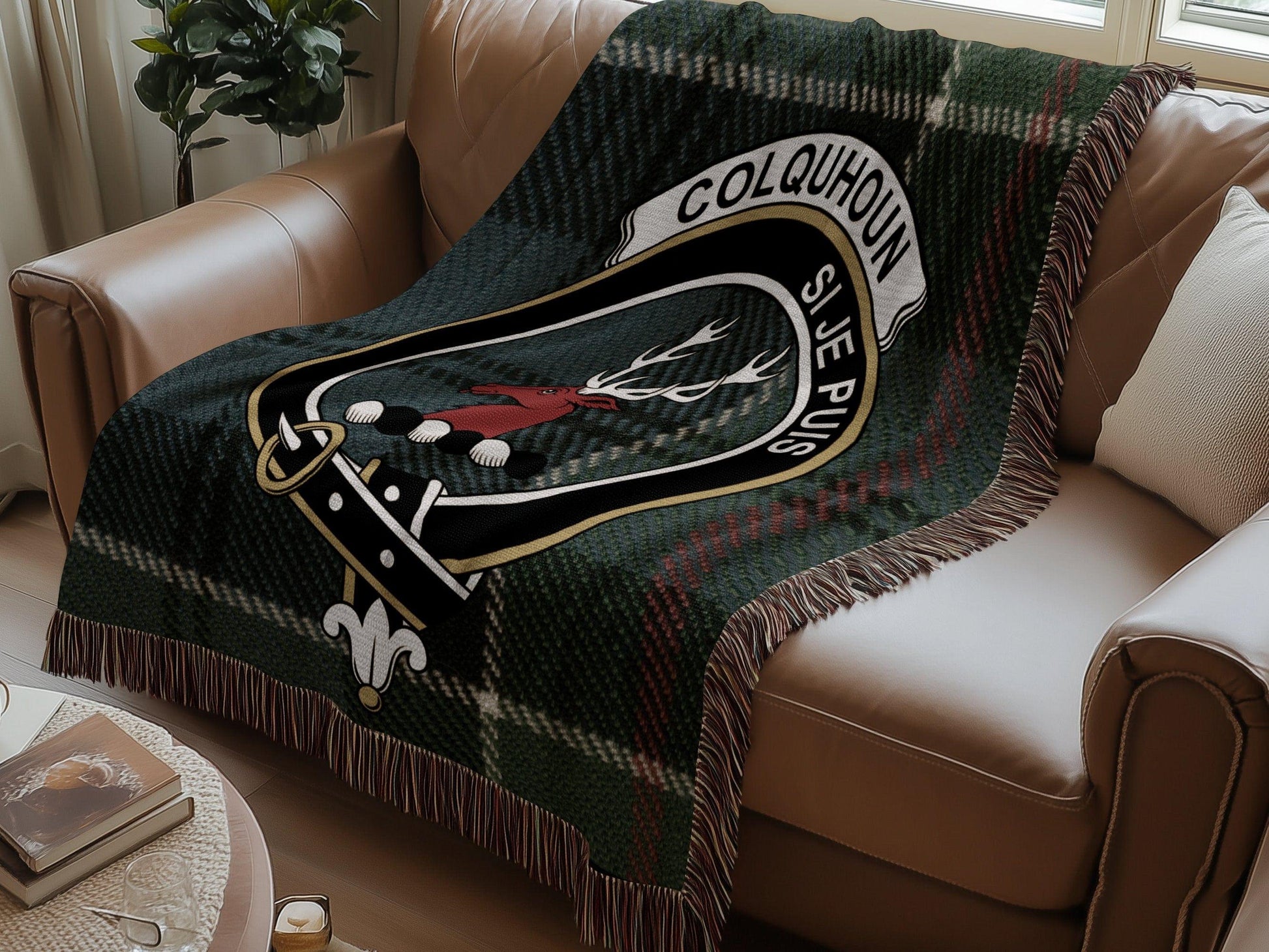 Physical Item Colquhoun Clan Crest Tartan Scottish Woven Blanket