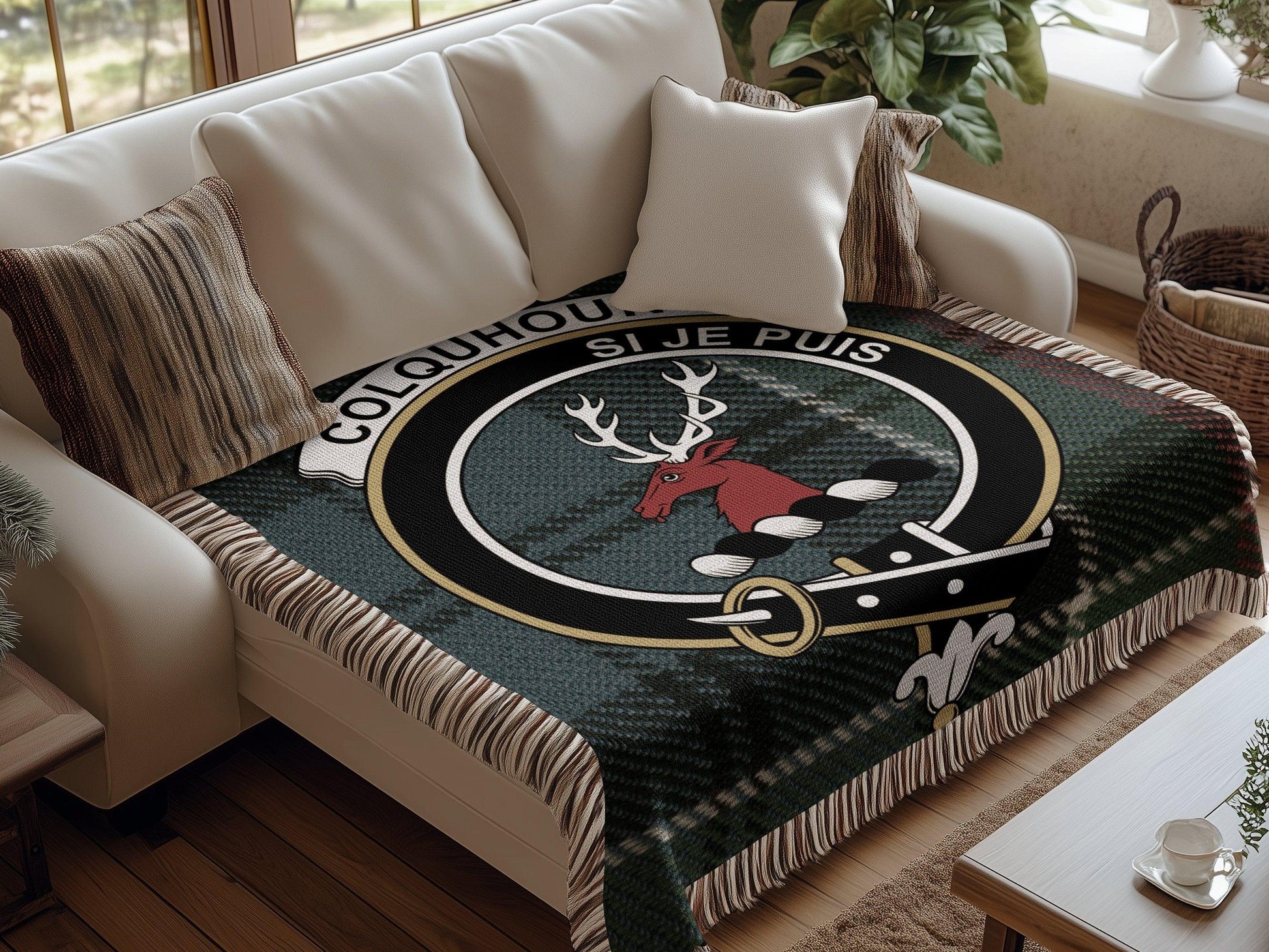 Physical Item Colquhoun Clan Crest Tartan Scottish Woven Blanket