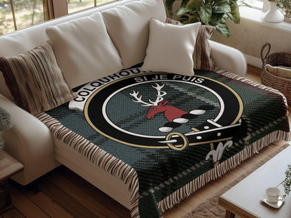 Physical Item Colquhoun Clan Crest Tartan Scottish Woven Blanket