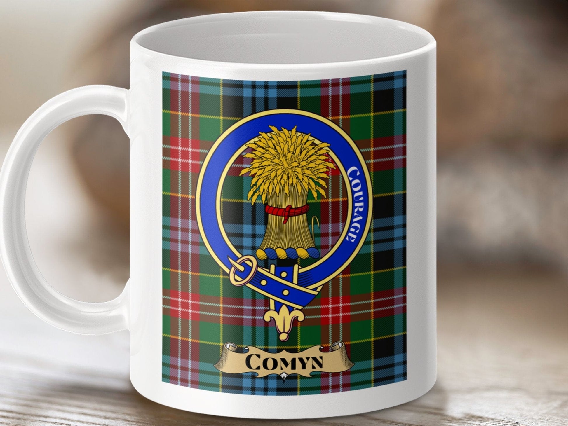 Physical Item Comyn Clan Scottish Tartan Crest Courage Mug