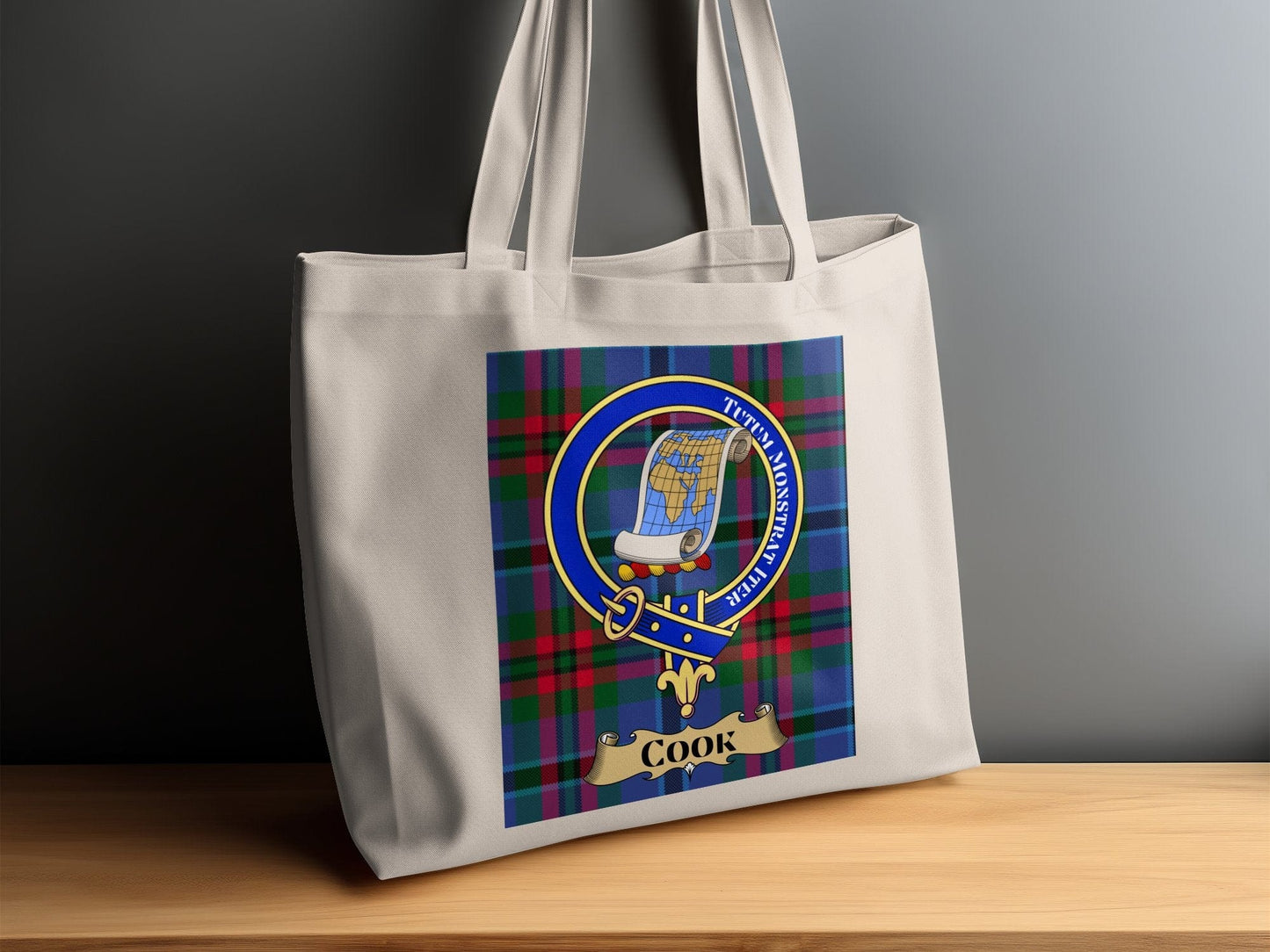 Physical Item Cook Clan Crest Scottish Tartan Tote Bag