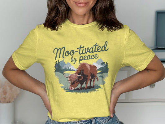 Physical Item Cornsilk / S Highland Cow Motivated By Peace Graphic Print T-Shirts