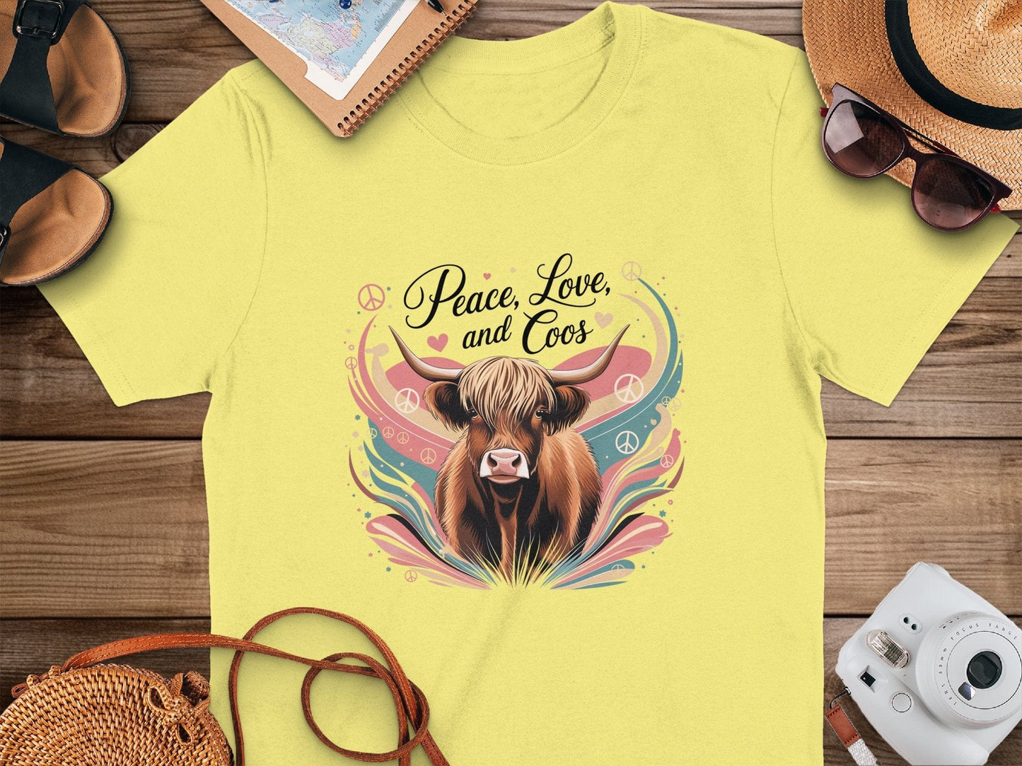 Physical Item Cornsilk / S Peace Love and Coos Highland Cow T-Shirts