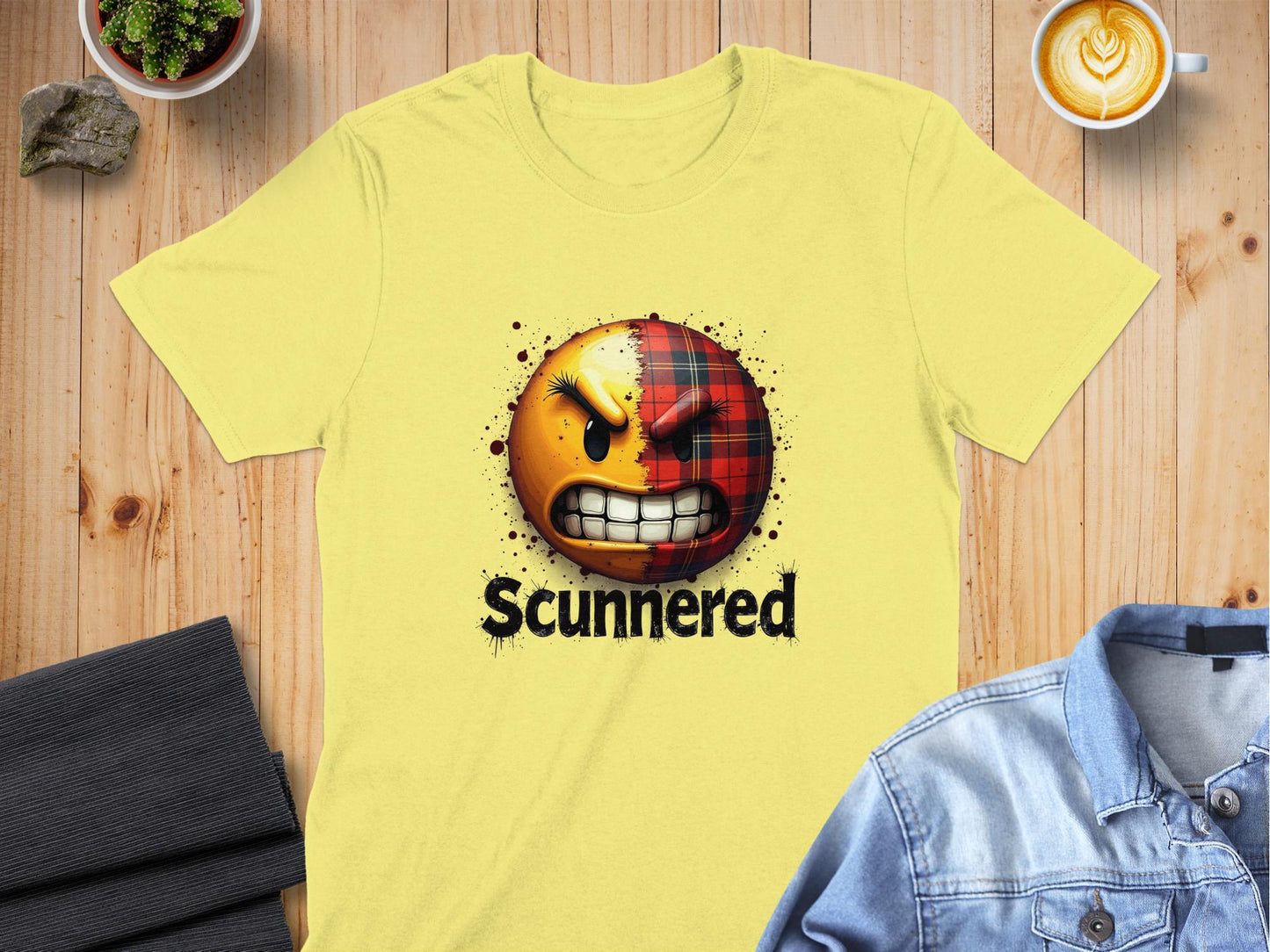 Physical Item Cornsilk / S Scunnered Funny Scottish Emoji T-Shirts with Unique Saying Graphics