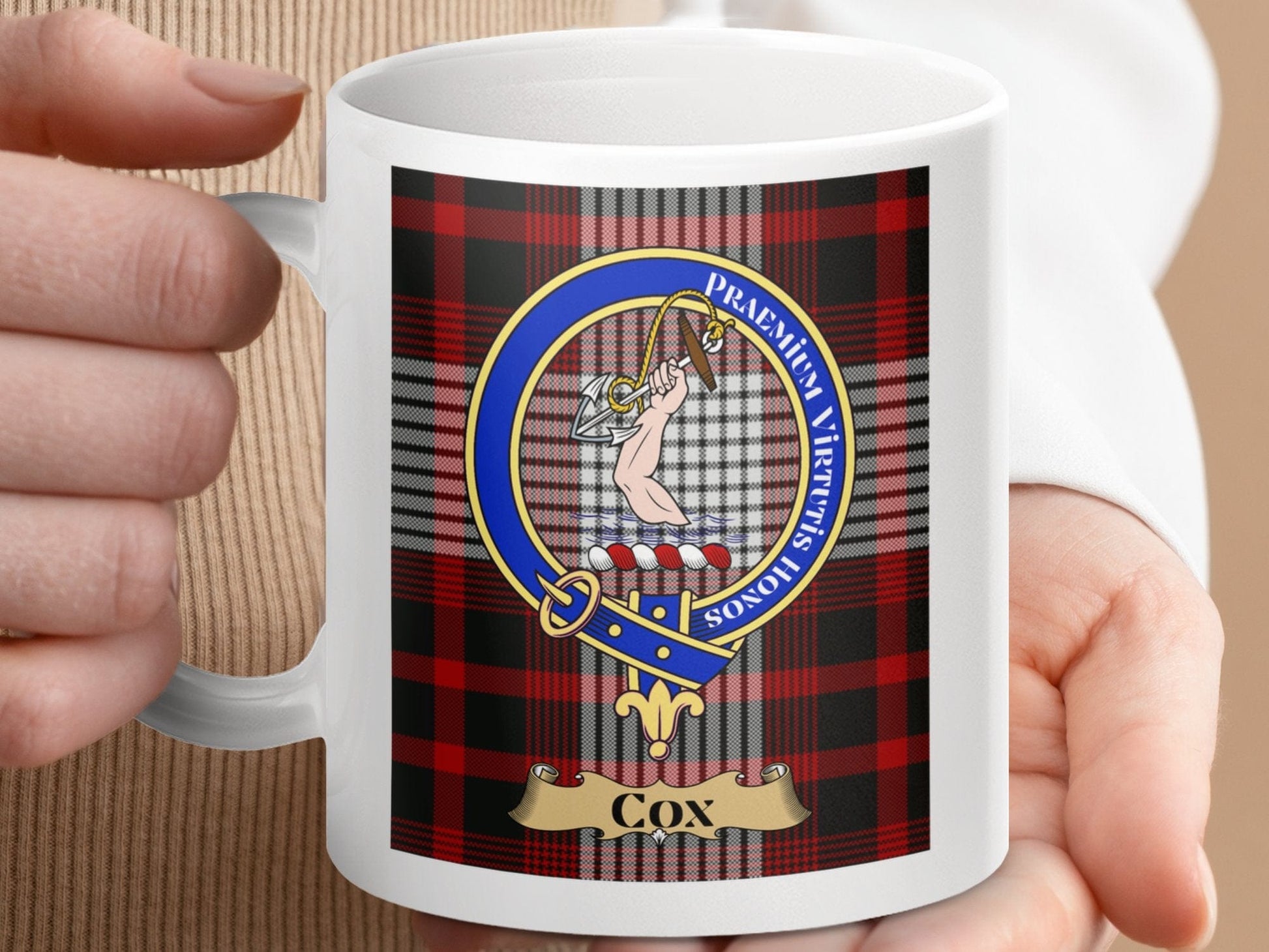 Physical Item Cox Scottish Clan Tartan Praemium Virtutis Mug