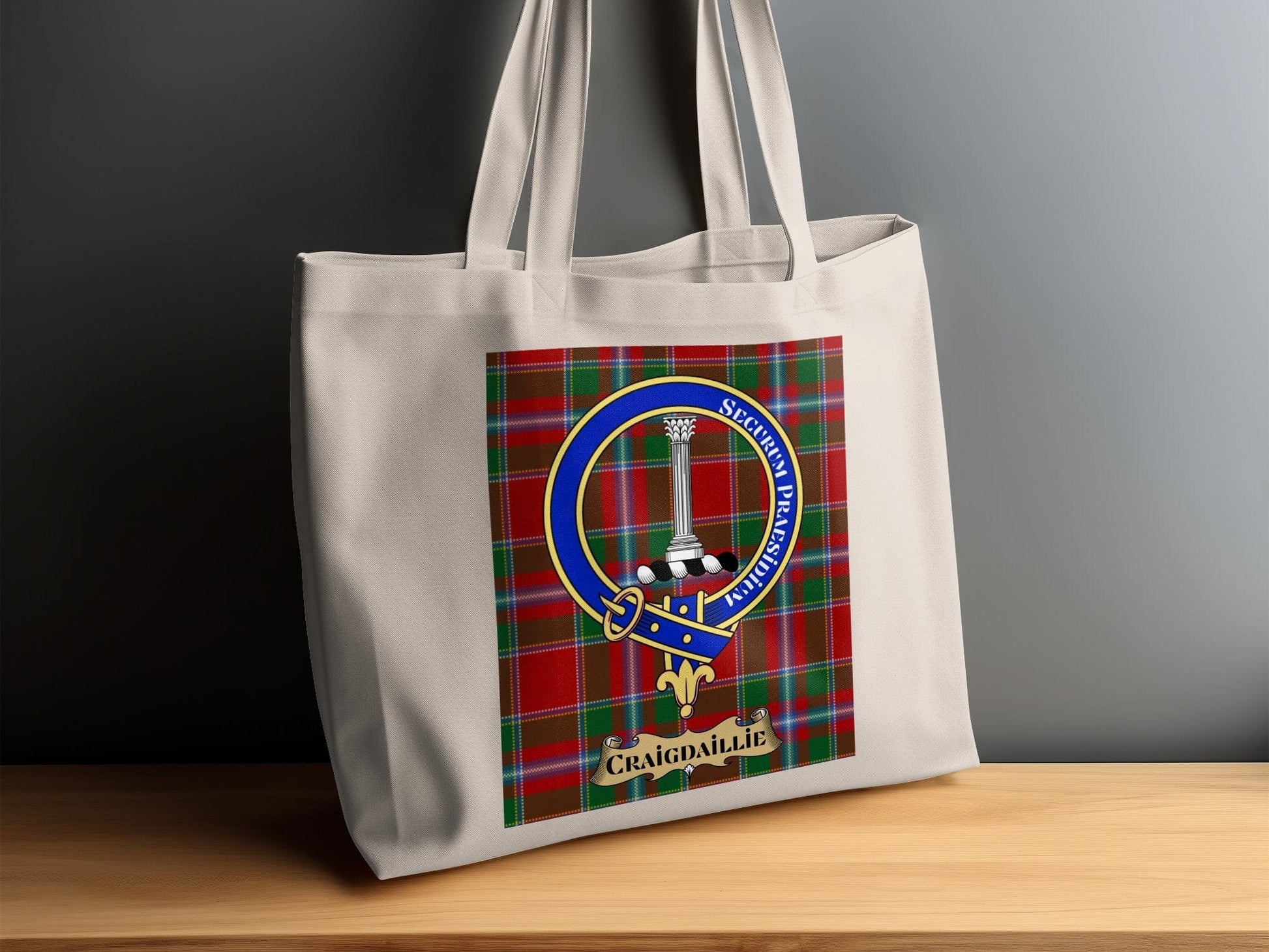 Physical Item Craigdallie Clan Scottish Tartan Crest Tote Bag