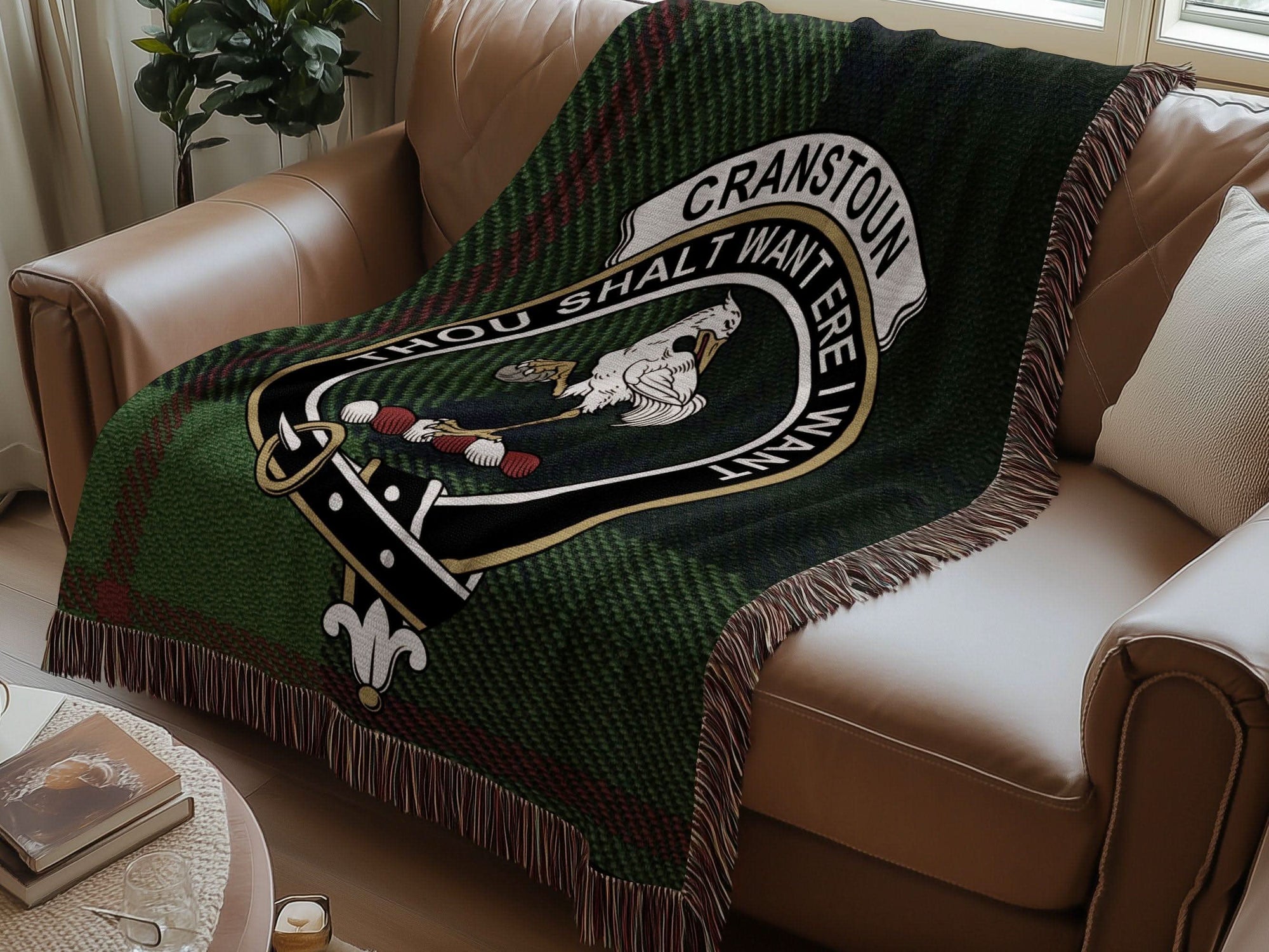 Cranstoun Clan Crest Tartan Scottish Woven Blanket - Celtic Ancestry Gifts