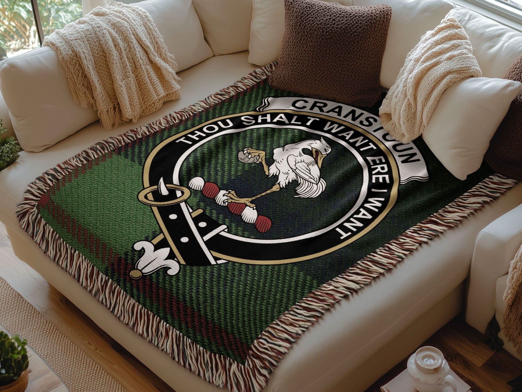 Cranstoun Clan Crest Tartan Scottish Woven Blanket - Celtic Ancestry Gifts