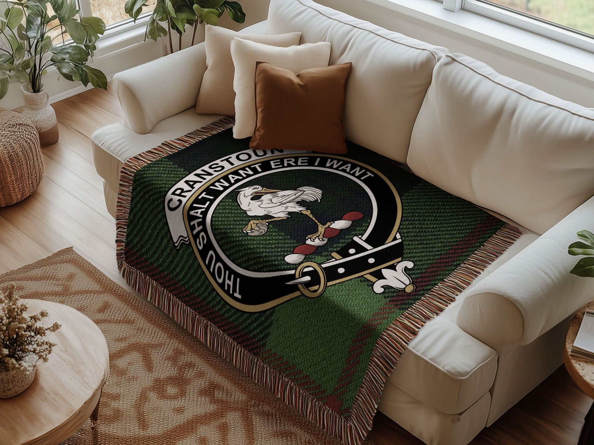 Cranstoun Clan Crest Tartan Scottish Woven Blanket - Celtic Ancestry Gifts